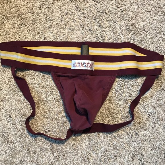 Coyote Jock Other - Men's Maroon Jockstrap with Gold Stripes
